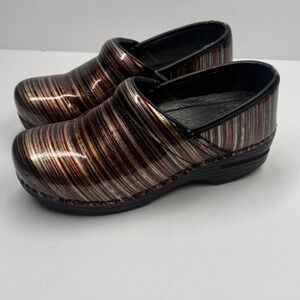 Dansko Professional Clogs Slip On Work Shoes Leather Brown Striped EU 36